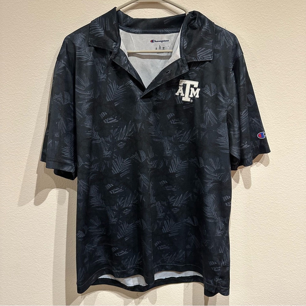 Champion Texas A&M Aggies Tropical Pattern Black‎ Men's Golf Shirt Size Large